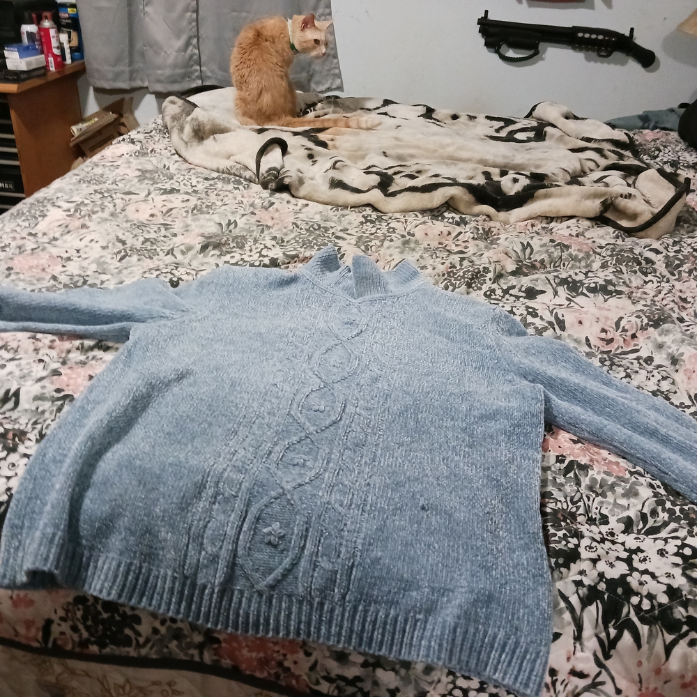 Alfred Dunner Light Blue Cable Knit Turtleneck Sweater